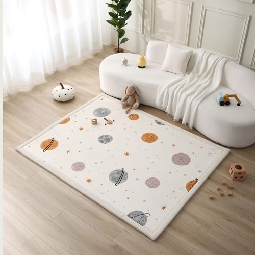 Image of Hakuna Matte CloudSoft Baby Play Mat for Floor 60" x 80" Planets – Coral Velvet Memory Foam Rug for Crawling & Cozy Play – Non-Slip, Water-Resistant, Easy-CareTummy Time Mat, Playmat for Playpen
