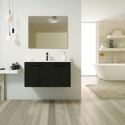 Aquore Mueble de Baño Suspendido Mallorca con Lavabo Cerámico, 2 Puertas (Ebony, Ancho 60 cm)