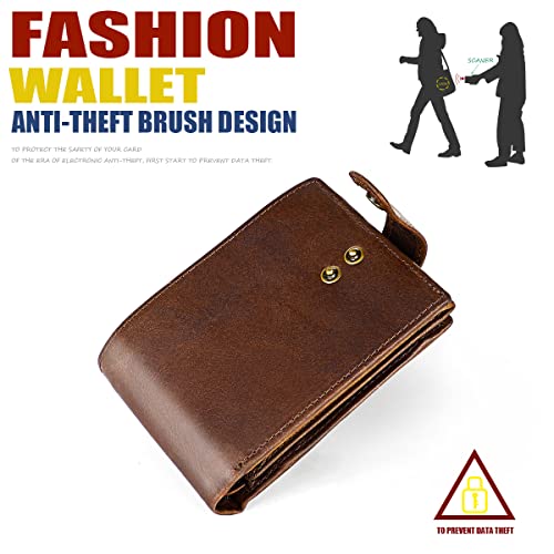 Genuine Leather Trifold Wallet for Men RFID Blocking Bifold with Coin Pocket Security Zipper Wallet Money Clip (brown)3
