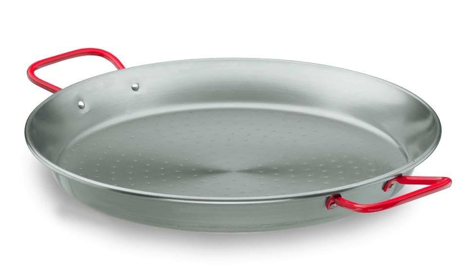 Paellera de hierro de 32 cm, material resistente, ideal para fuego directo. Diseñado para: cocinar paellas y arroces al aire libre.