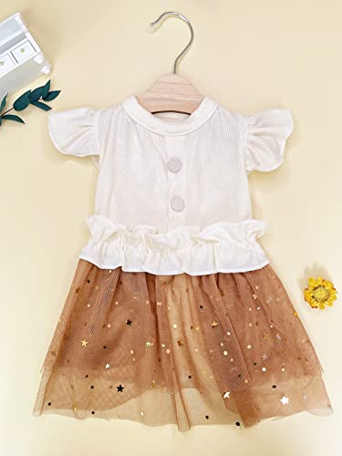 Qwinee Bling Party Dog Dress Star Sequin Puppy Dress Ruffle Sleeve Dog Princess Dress Mesh Tutu Cat Skirt Wedding Christmas New Year Dresses Outfits For Small Medium Large Dogs Cats Kitten Khaki Xl #TOP2