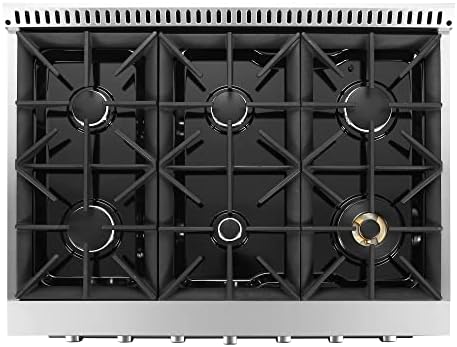 COSMO GRP366 36 in. Freestanding Gas Range with 6 Sealed Burner Rangetop, Single Convection Oven, Cast Iron Grate Cooktop Wok Attachment, Metal Stove Heat Control Knobs, Stainless Steel