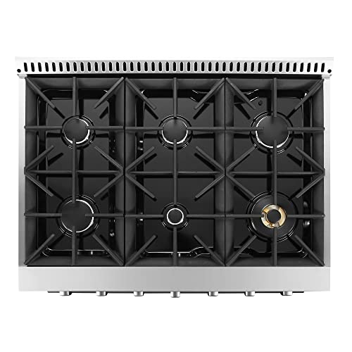 Cosmo Grp366 36 In. Freestanding Gas Range With 6 Sealed Burner Rangetop, Single Convection Oven, Cast Iron Grate Cooktop Wok Attachment, Metal Stove Heat Control Knobs, Stainless Steel #TOP6