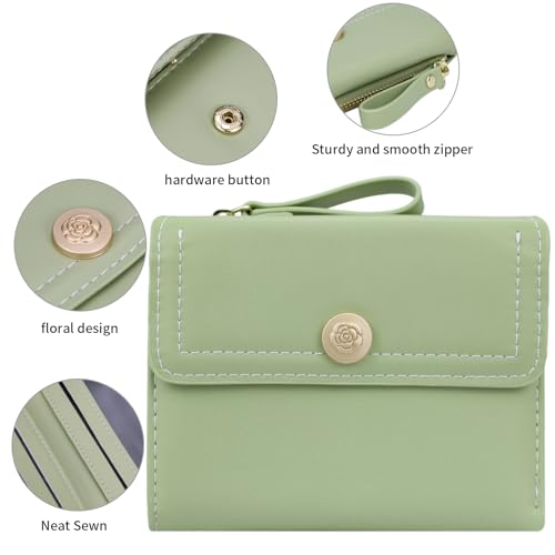 Cute Green Small Wallets for Women and Ladies Cute Thin Mini Wallet with ID Window Kawaii Design Compact and Stylish for Ladies3