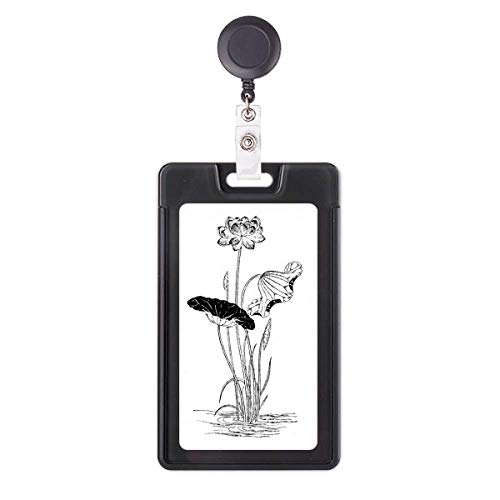 Porte-badge rétractable lotus noir et blanc pour infirmière