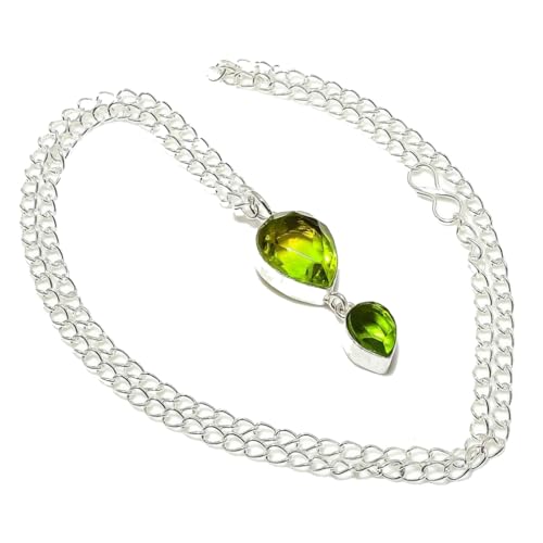 VACHEE Bi-Color Tourmaline, Amethyst Quartz Multi-Stone Handmade Chain Pendant 2' Long For Women 925 Sterling Silver Plated Jewelry From 5738