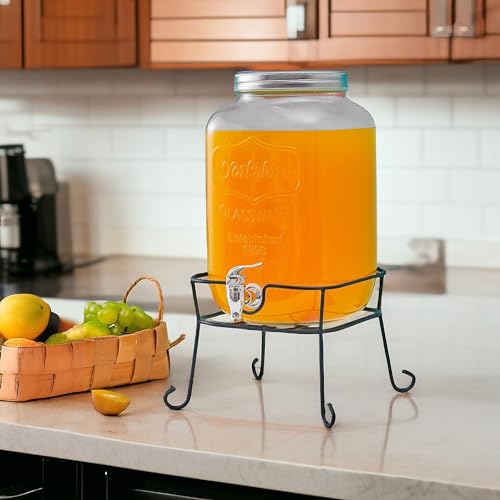 Image of 8 litres Mason Glass Beverage Dispenser with Metal Stand | Airtight Lid, Wide Mouth, Leak-Proof Spigot | Perfect for Detox Water, Infusions, Parties & Events