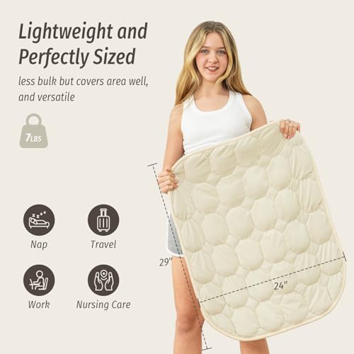 Image of Wemore Weighted Lap Blanket 7lbs for Adults, Small Weighted Blanket for Travel, Calming, Relaxing, Napping and Sleeping, All-Season Weighted Lap Pad, Machine Washable, Beige 24x29 inches