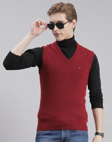 Image of Monte Carlo Off White Solid V Neck Sweater | Warm Woolen Pullover for Men | Soft Comfortable Knitted Winter Wear Sweater for Men's