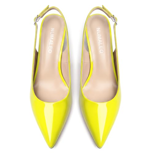 Image of NUMALEO Slingback Heels for Women Pointed Close Toe Kitten Heels Patent Pumps Dress Party Comfy Heeled Sandals Stiletto 2.5 Inch Dress Shoes