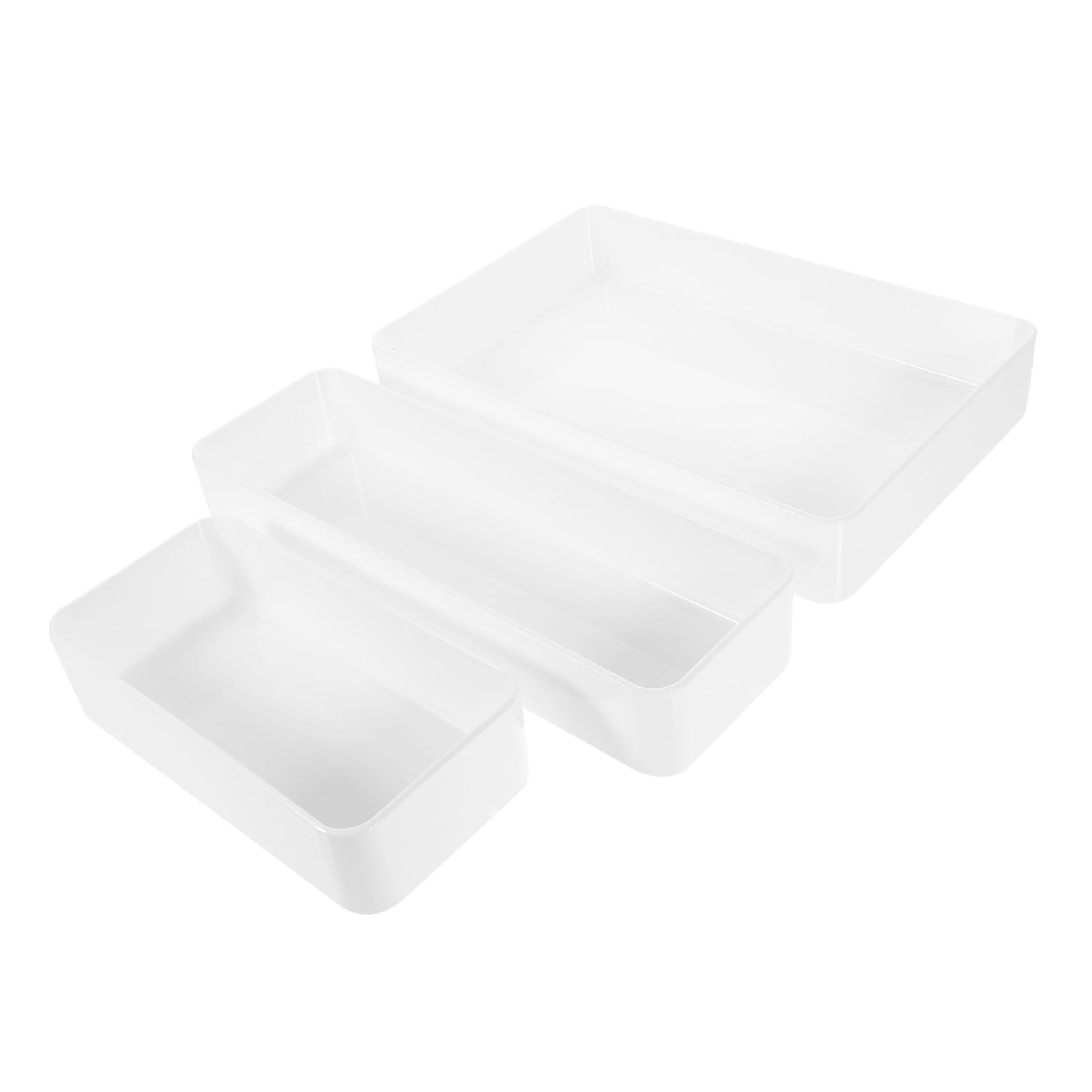 Operitacx Caja Organizadora para Cajones de Escritorio, 3 Piezas Pet Blanco | Borde Redondeado, Diseño Sencillo, Superficie Lisa y Uso Versátil para Baño y Maquillaje