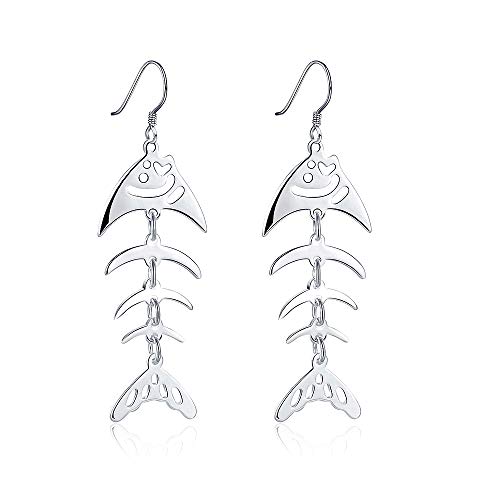 Ms. Swan®925 Sterling Silber lange kreative Fisch Form Hängend Ohrringe Für Mädchen