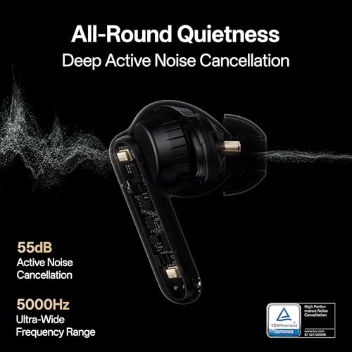 Image of Oppo Enco Air5 Pro True Wireless in-Ear Earbuds with 12mm Dynamic Driver and 55dB ANC with Hi-Res Audio with LHDC 5.0, 54Hrs Playtime,Low Latency,Fast Charging.(Matte Black)