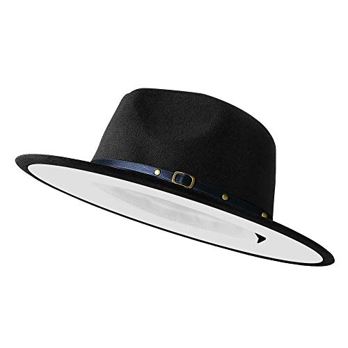 Image of Wide Brim Fedora Hats for Women Men Two Tone Dress Hat Felt Panama Hat in Two Audlt Size