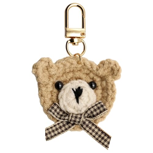 Llavero osito Tela, artesanal, Colgante de oso con lazo, Llavero osito hecho a mano, tela, Longitud del oso 5 cm, Algodón, Color Beige