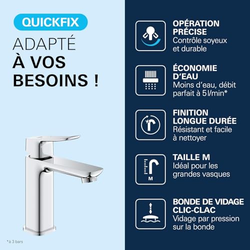 Robinet Lavabo GROHE Dice taille M à installation rapide QuickTool chrome - 6