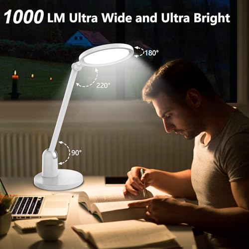 Desk Lamps for Home Office with Stable Base, 1000LM Ultra Bright Eye-Caring Desk Light, 3000K-6000K Dimmable Table Lamp with Stepless Dimming & Timing Function for Work, Reading, Bedroom, Bedside - Image 3