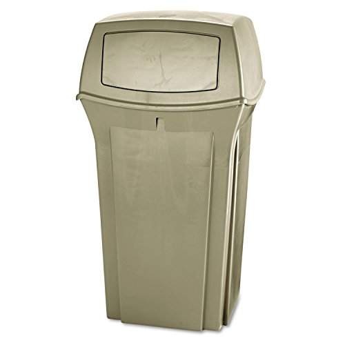 Image of Rubbermaid Commercial Products Ranger Trash Can with 2 Door Lid, 35 GAL, Beige Plastic, Outdoor for Stadiums /Parks /Shopping Plazas