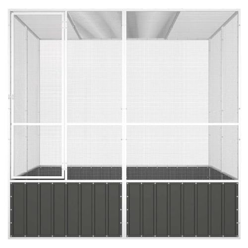 Emmtore Vogelvoliere Innen Außen Aufzuchtkäfig,All-in-One-Vogelkäfig Außenvoliere Käfig Vogelhaus Voliere,Verzinkter Stahl Vogelkäfig,Anthrazit,213.5 x 217.5 x 211.5 cm