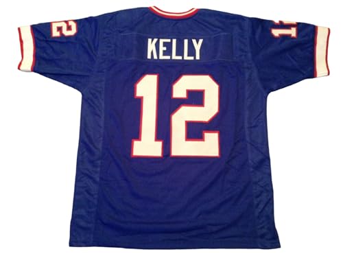 Custom Jim Kelly Jersey Stitched #12 Buffalo Blue Football New No Brand/Logos (US, Alpha, X-Large, Regular, Regular, Blue)