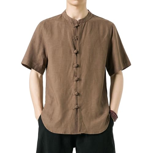 Chemise bouton chinois homme coupe droite tendance chic en coton lin