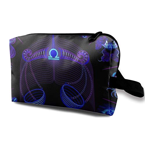 Preisvergleich Produktbild Hdadwy Waage Neon Horoskop Kreis Kosmetiktasche für Frauen, entzückende geräumige Schminktaschen Reise wasserdichte Kulturbeutel Zubehör Organizer Geschenke