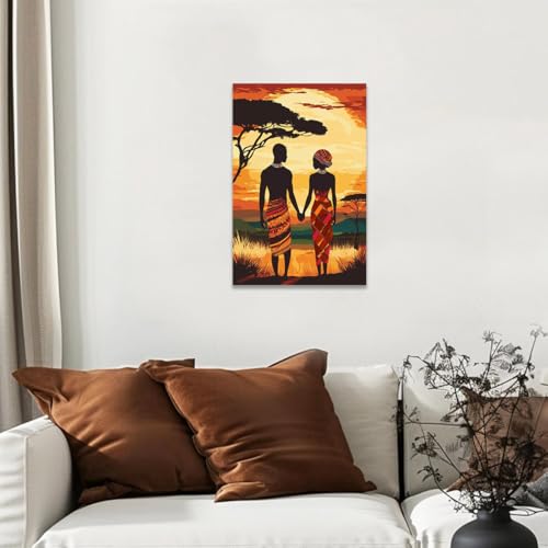 Impression sur toile couple africain 30x45cm pour décoration murale élégante