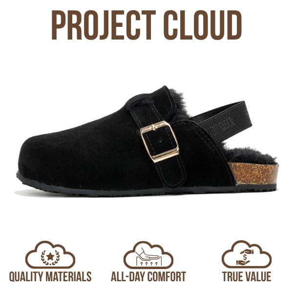 Image of Project Cloud Kids Clogs 100% Genuine Leather with Natural Cork Footbed & Memory Foam Insole Arch Support - Non-Slip Clogs for Kids - Slippers Sandals for Boys & Girls Footwear