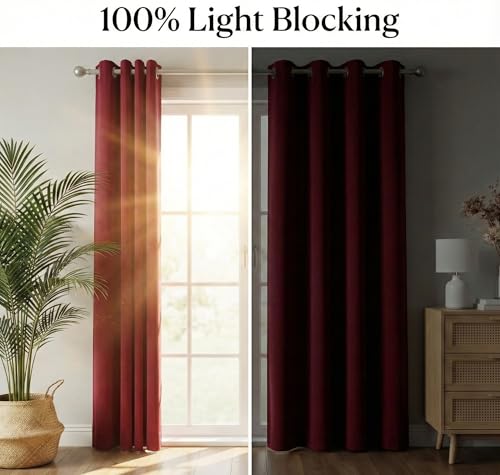 Image of VAS COLLECTIONS 100% Blackout Door Curtains, 7 Feet (121x215 cm) Set of 2, Plain, Thermal Insulated, Room Darkening Curtains for Living Room, Bedroom, (Maroon)