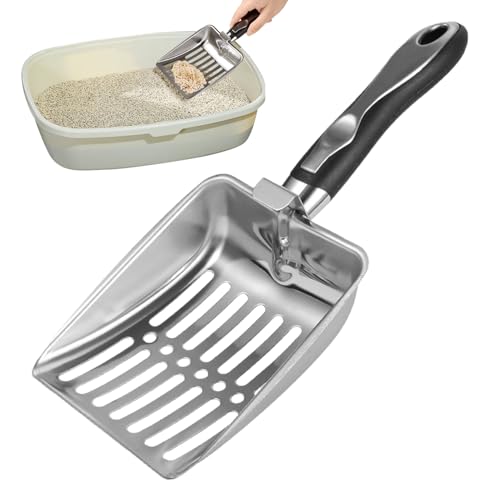 Stainless Steel Cat Litter Scoop, Heavy Duty Cat Litter Shovel, Sifter Poop Shovel Clean Tool, Wide Rustproof Scoop for Dog Kitten Chicken Reptile Terrarium, Durable Hygiene Accessory