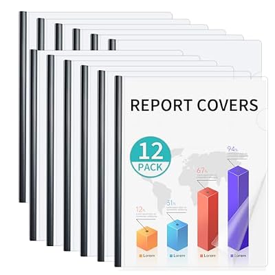 Binditek Clear Report Covers with Sliding Bars, 70 Sheet Capacity, 12 Pack