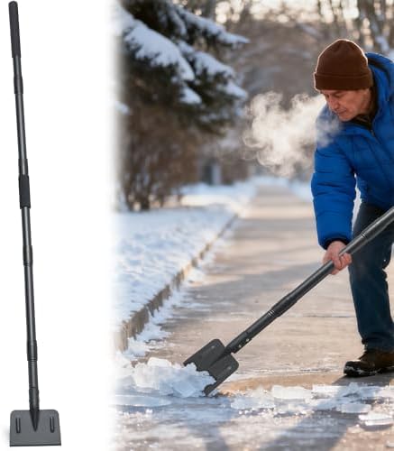 Snow Shovel,Floor Scraper Long Handle Heavy Duty Metal for Ice Breaking and Snow Rovel,Black Shovel Gardening Tool for Digging and Weed