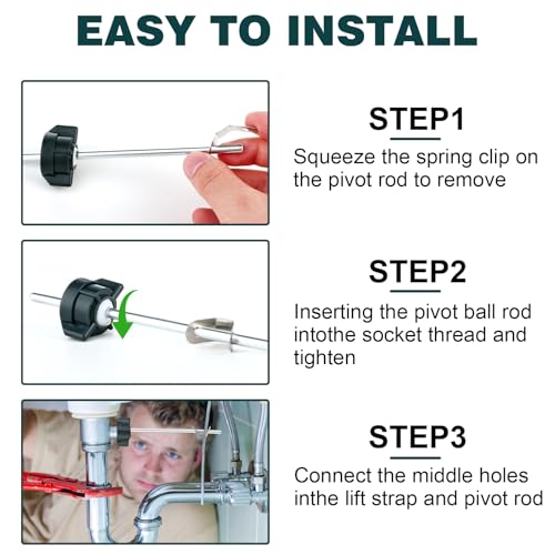 Bathroom Sink Stopper Replacement Kit - Lavatory Pop Up Center Piece Assembly with Pivot Rod, Compatible with Price Pfister, PS2673 PS469 PSB327, Chrome Metal Drain Repair Parts - Thumbnail 7