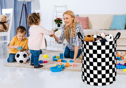 Image of Racing Flag Kids Laundry Gift Basket Storage Hamper, Clothes Storage Organizer Bins, Shelf Basket with Handles for Room Decor