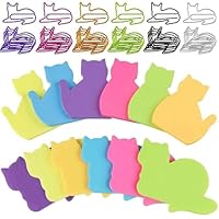 FYSL 12 Pack Sticky Notes (360 Sheets) with 30 Cat Paper Clips - Cute Animal Shaped Self-Stick Memo Pads, Fun Party Bag Fillers for Kids, School & Office Supplies, 70x60mm, 6 Color