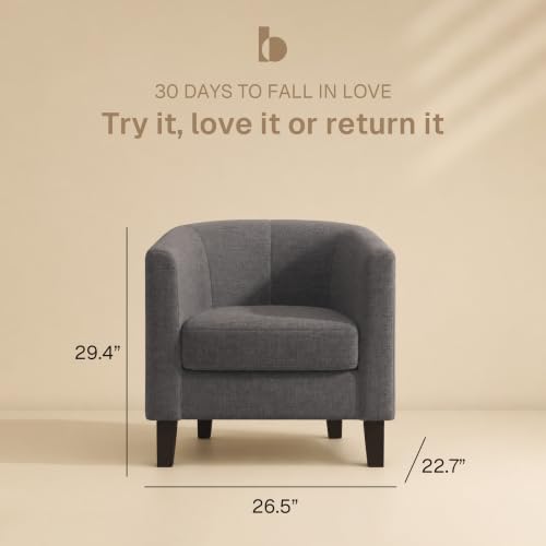 Image of BELLEZE Living Room Chairs Set of 2, Linen Round Accent Barrel Chairs, Club Tub Sofa Chairs for Bedroom, Corner Chairs with Flared Legs and Cozy Soft Padding - Highland (Gray)