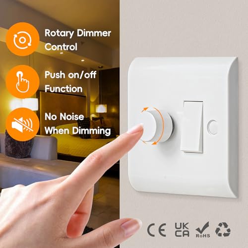 Dimmer and Rocker Wall Light Switch Combo, 2 Gang 2 Way Dimmer Light Switch, Trailing Edge with On/Off, Compatible with LED/Halogen/Incandescent Bulbs - Image 6