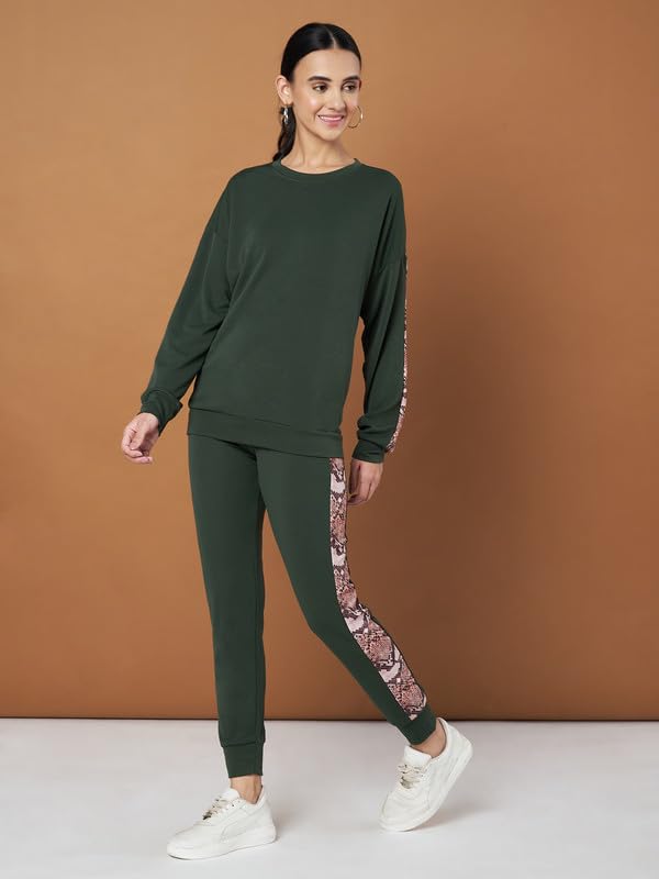 Image of DTR FASHION Cotton Blend Styled With Snake Skin Print On Sleeves Tracksuit | Co-ord Set For Women| Active Wear Suit Set For Women|