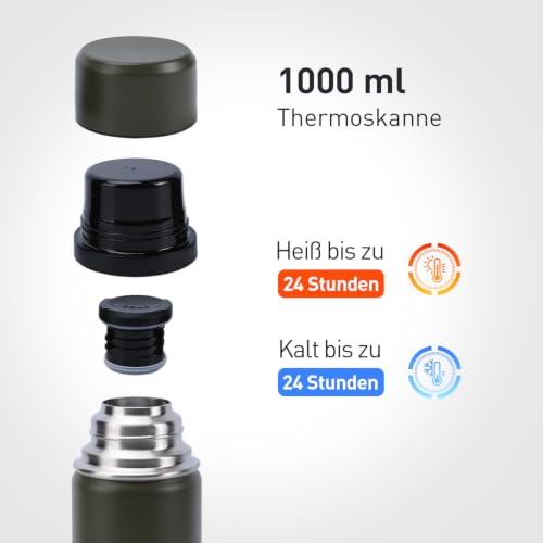 SANTECO Thermoskanne Thermosflasche Edelstahl 1l, 500ml, Auslaufsicher Isolierflasche mit Trinkbecher für unterwegs… – Ansicht 3