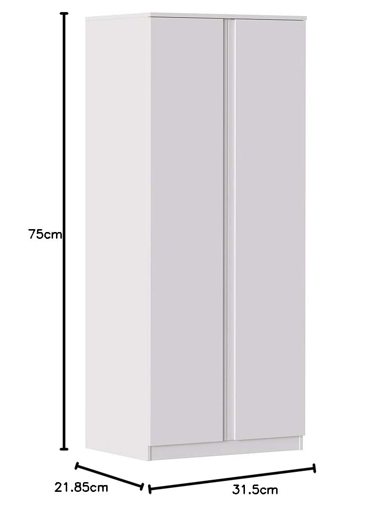 Iconico Home MIK Modern, Armoire à 2 Portes avec poignée intégrée, penderie, Chambre à Coucher, Salon, 80 x 55,5 x 190,5 cm, Blanc