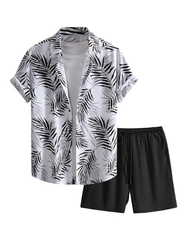 WDIRARA Conjunto masculino havaiano combinando verão praia, 2 peças, camisetas e shorts com estampa