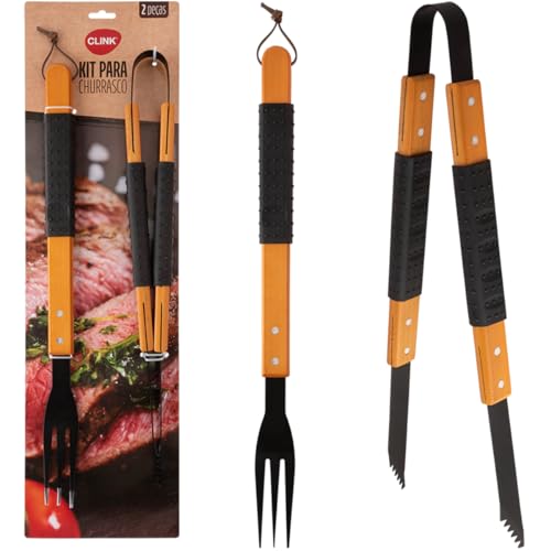 Kit Churrasco 2 Peças Clink - Garfo E Pegador Inox Com Cabo