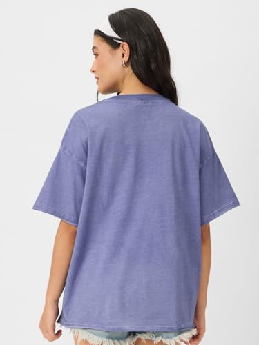 Image of The Souled Store Peanuts: Snoopy Women and Girls Short Sleeves Round Neck Blue Graphic Printed Cotton Oversized T-Shirts