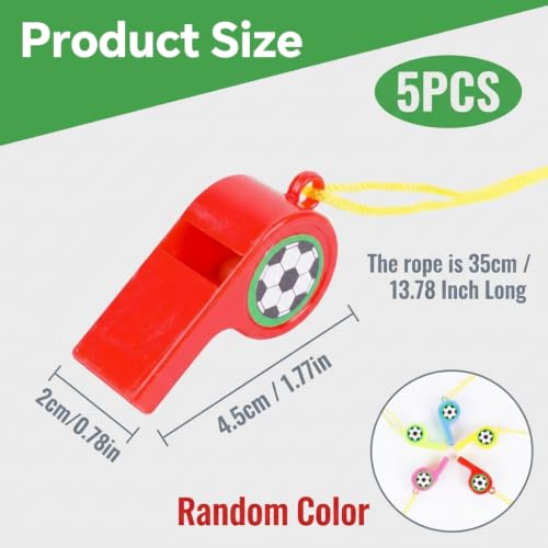 Image of Proberos 5 Pcs Sports Whistle for Coach, Football Shape Plastic Whistles, Colorful Loud Sports Cheer Whistles with Neck Straps for Games Lifeguard Survival Emergency Events