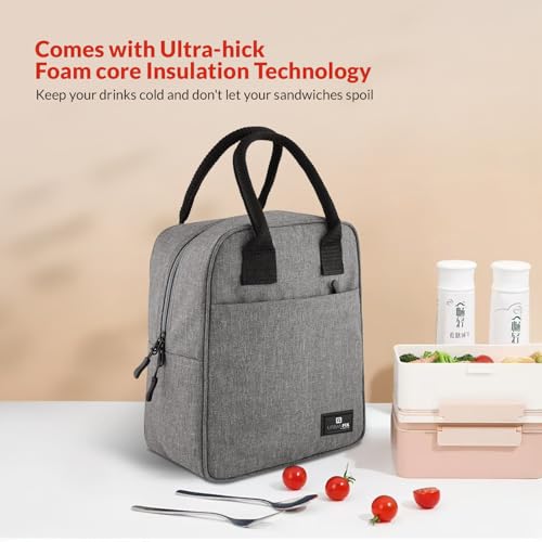 Image of Insulated Lunch /Tiffin /Travel /Storage Bag | Leakproof Keeps Hot and Cold | Unisex Lunch Box Bag for Kids, Office, Picnic, School (Grey)