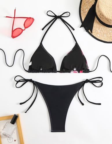 Women's Floral Print Bathing Suit High Waisted Halter Summer Swimsuit Bikini Set2