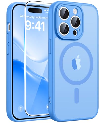 Image of FNTCASE for iPhone 14 Pro Case: [Compatible with Magsafe] Translucent Matte Cases with [Full Camera Protection] [Screen Protector] Military Grade Shockproof Protective Phone Cover - Ice Blue