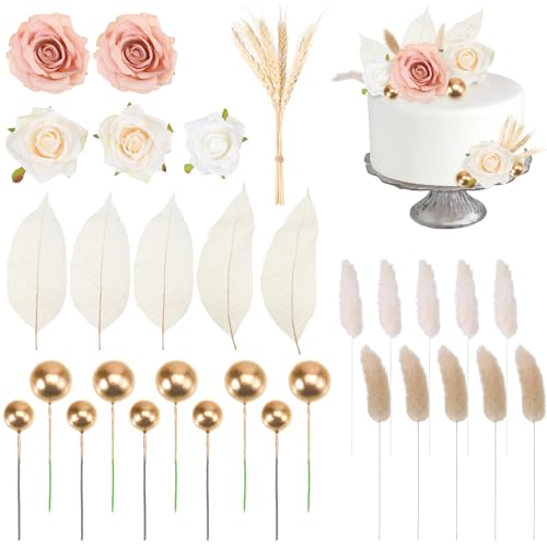 Set di 35 Decorazioni Per Torte, Fiori di Rosa Artificiale, Foglie di Magnolia, Coda di Erba, Orzo, Bouquet di Fiori Secchi, Decorazione Torta Foglie di Palma Dorate, Feste di Nozze Set di 35 Decorazioni Per Torte, Fiori di Rosa Artificiale, Foglie di Magnolia, Coda di Erba, Orzo, Bouquet di Fiori Secchi, Decorazione Torta Foglie di Palma Dorate, Feste di Nozze