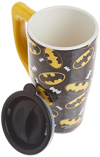 Image of Spoontiques - Ceramic Travel Mugs - Batman Logo Cup - Hot or Cold Beverages - Gift for Coffee Lovers