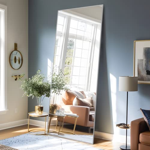 Image of NeuType 71 inchx32 inch Large Full Length Mirror Home Gym Mirror Aluminum Alloy Frame Floor Mirror Wall-Mounted Mirror for Living Room, Bedroom, Hanging or Leaning Against Wall, Sand Gray, No Stand